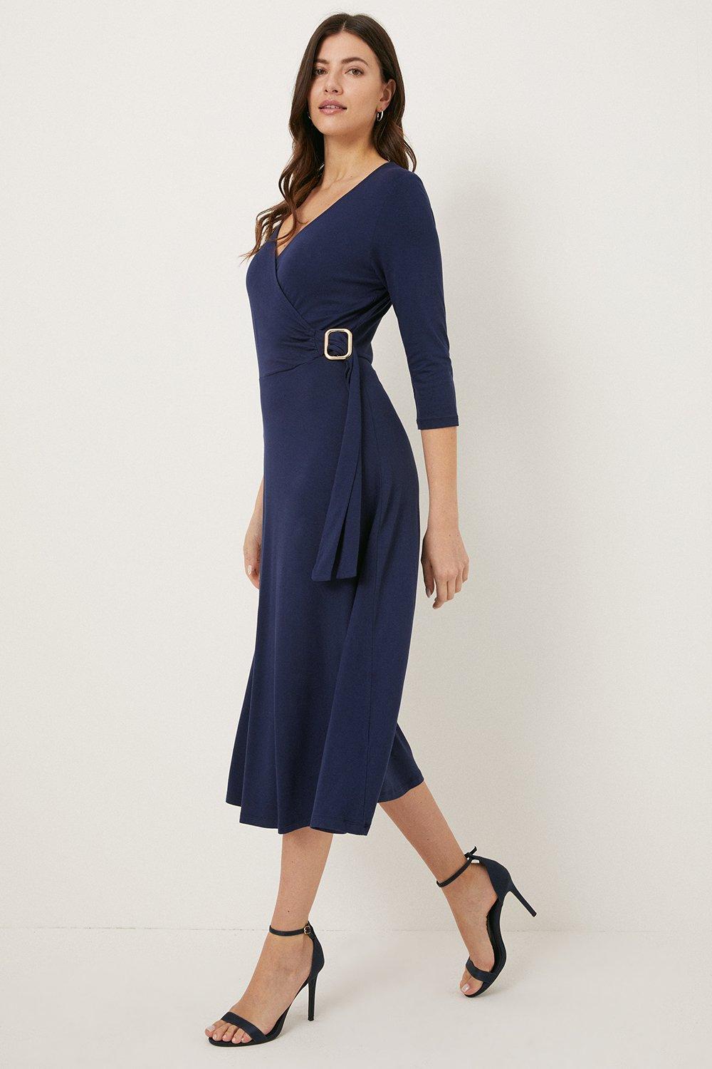 Dresses | Navy Jersey Buckle Wrap Dress | Wallis