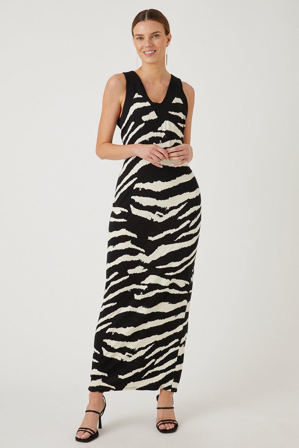 Dresses | Black Zebra Jersey Maxi Dress | Wallis