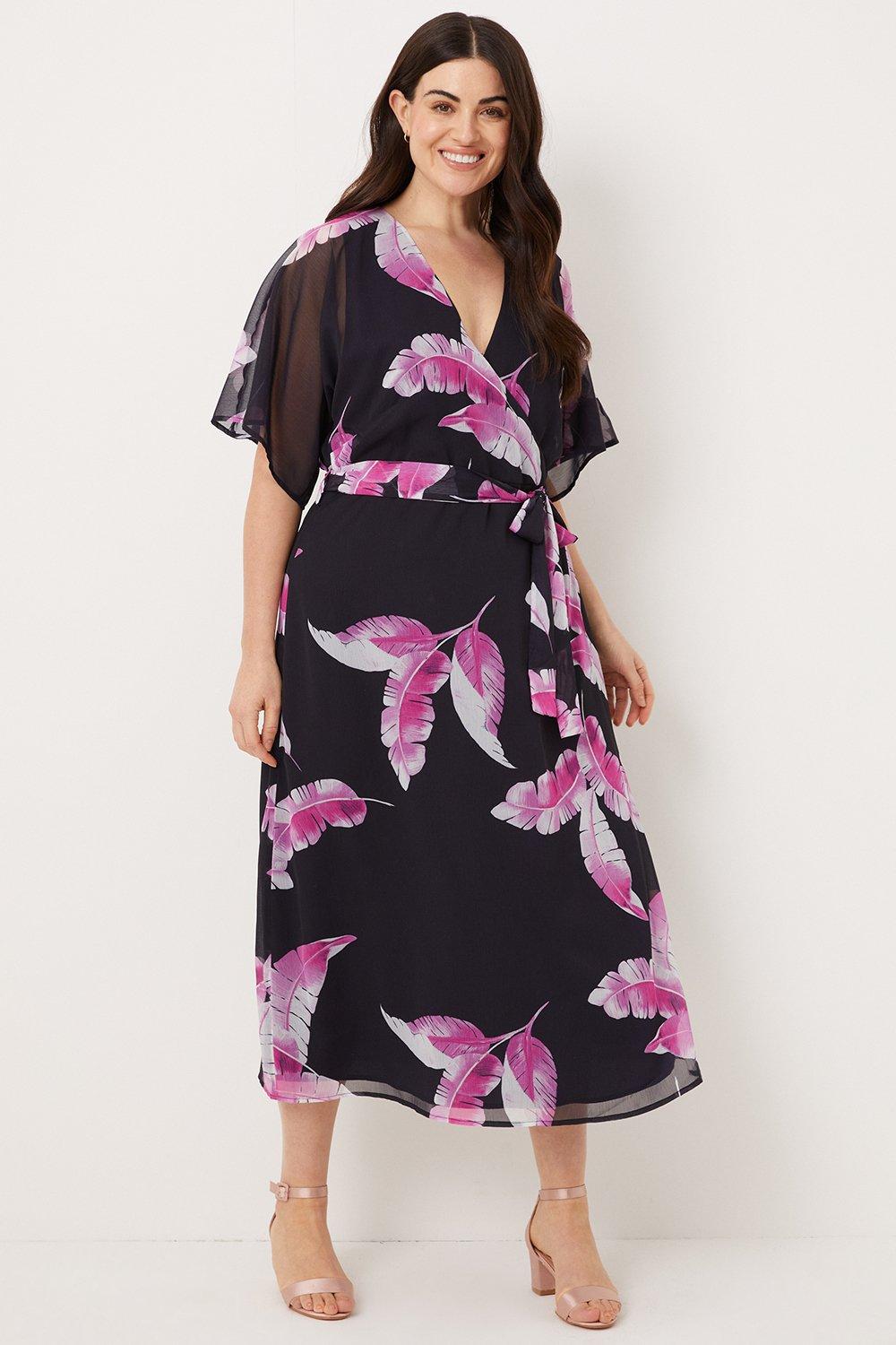 Dresses | Curve Palm Print Wrap Dress | Wallis