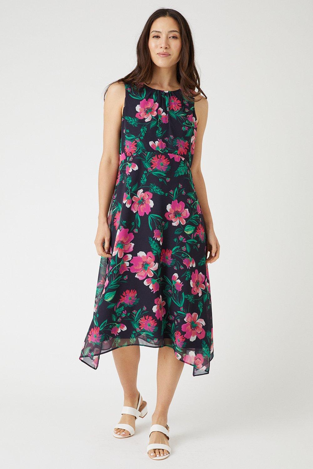 Dresses | Navy Floral Chiffon Dress | Wallis