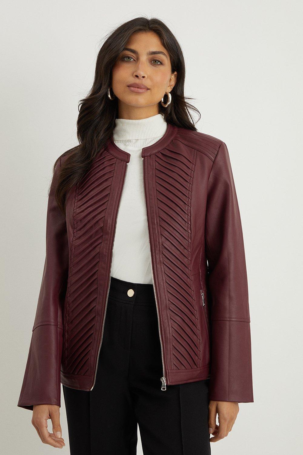 Jackets & Coats | Berry Faux Leather Pleat Detail Jacket | Wallis