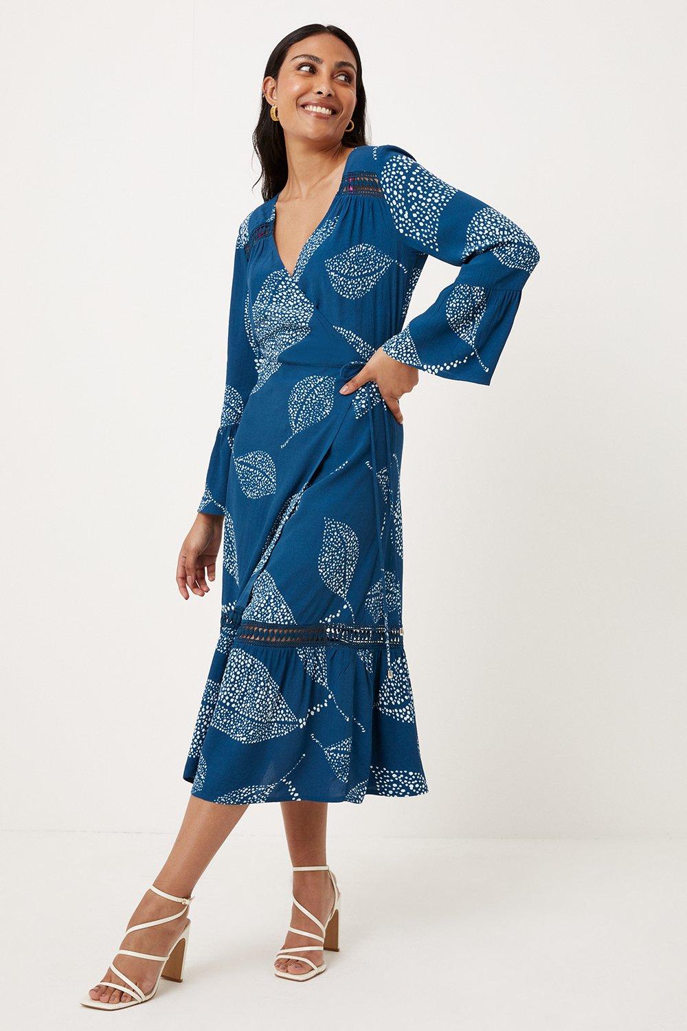 Dresses | Petite Navy Leaf Wrap Dress | Wallis