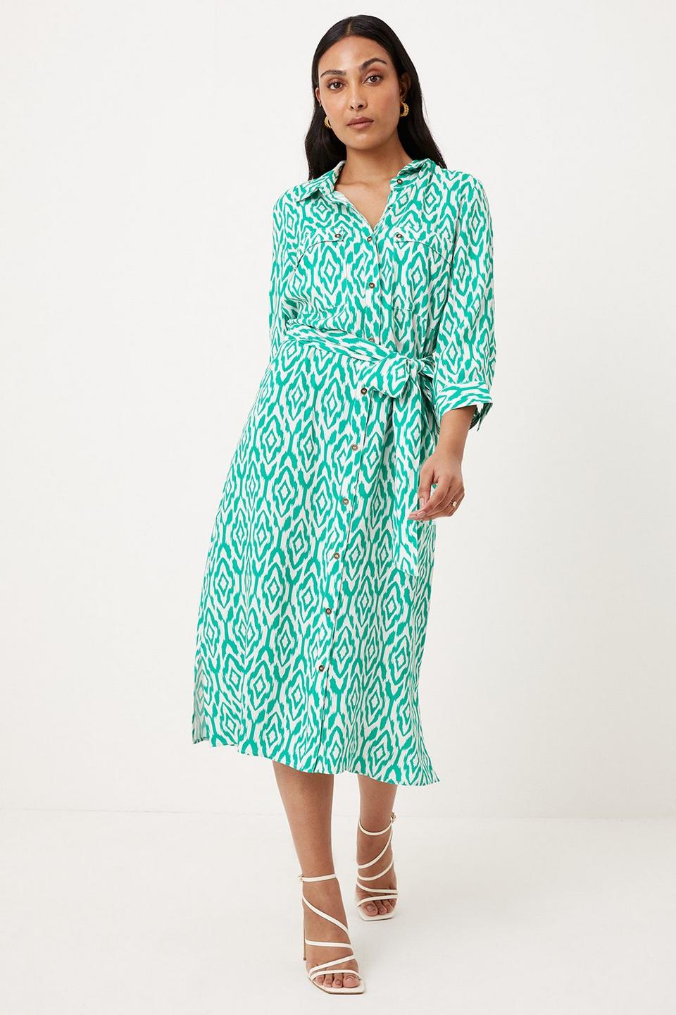 Dresses | Petite Green Ikat Pocket Belted Shirt Dress | Wallis