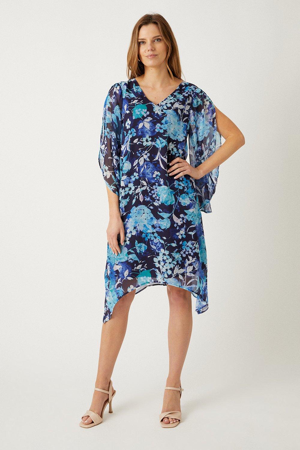 Dresses | Tall Blue Floral Split Sleeve Overlay Shift Dress | Wallis