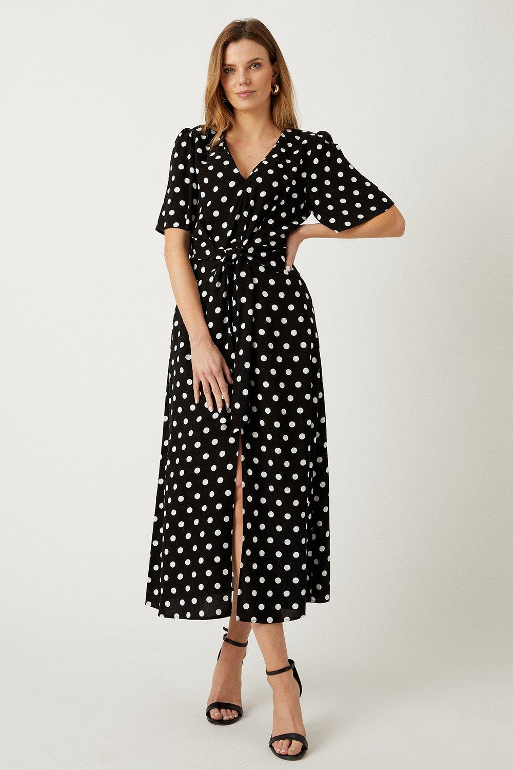 Dresses | Mono Spot Tie Front Midi Dress | Wallis