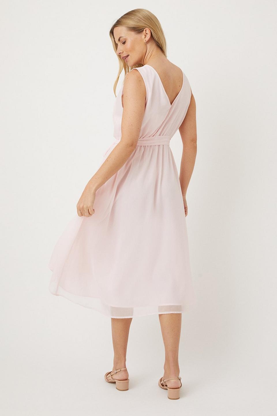 Dresses | Petite Pink Sleeveless Belted Highlow Midi Dress | Wallis