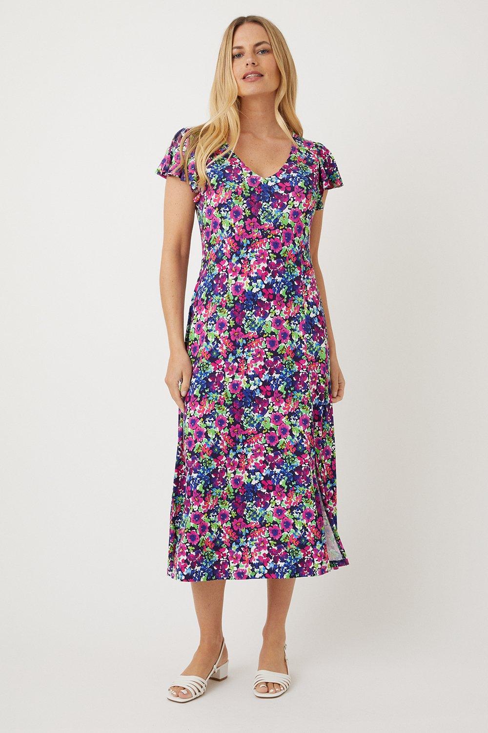 Dresses | Petite Pink Floral Jersey Midi Dress | Wallis