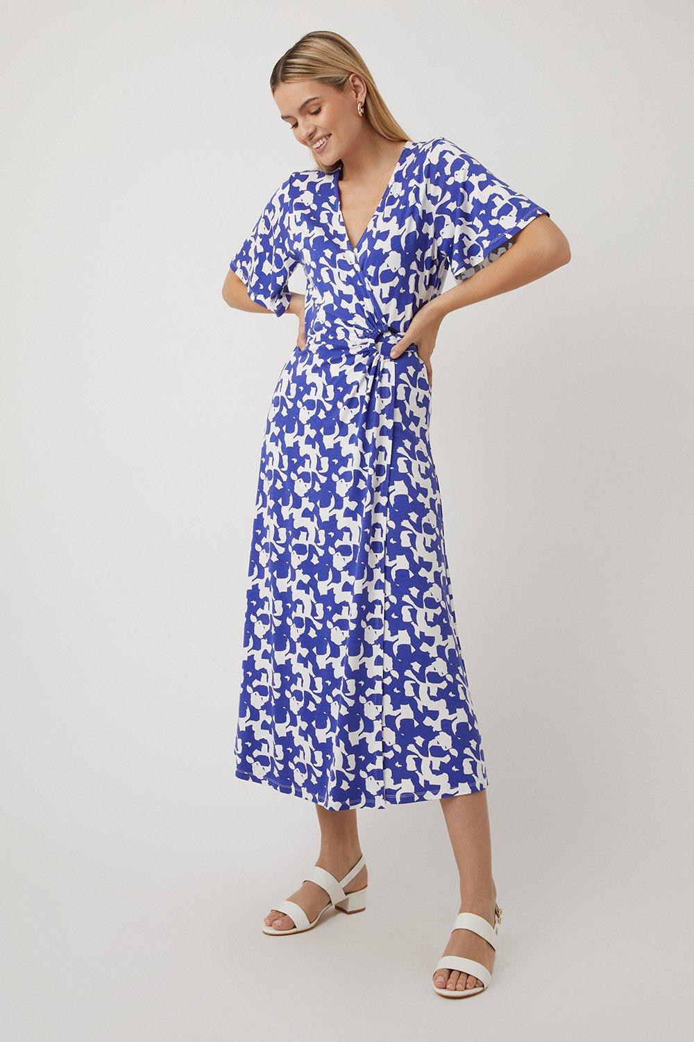 Wallis Blue Abstract Angel Sleeve Jersey Midi Dress | Debenhams