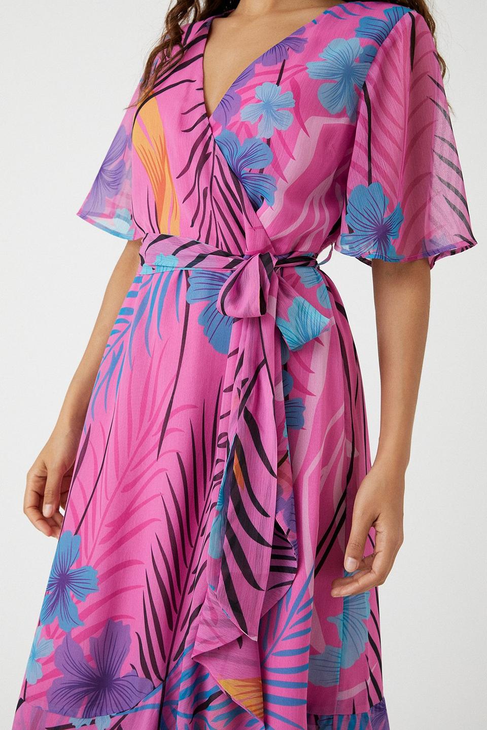 Dresses | Petite Pink Floral Midi Wrap Dress | Wallis