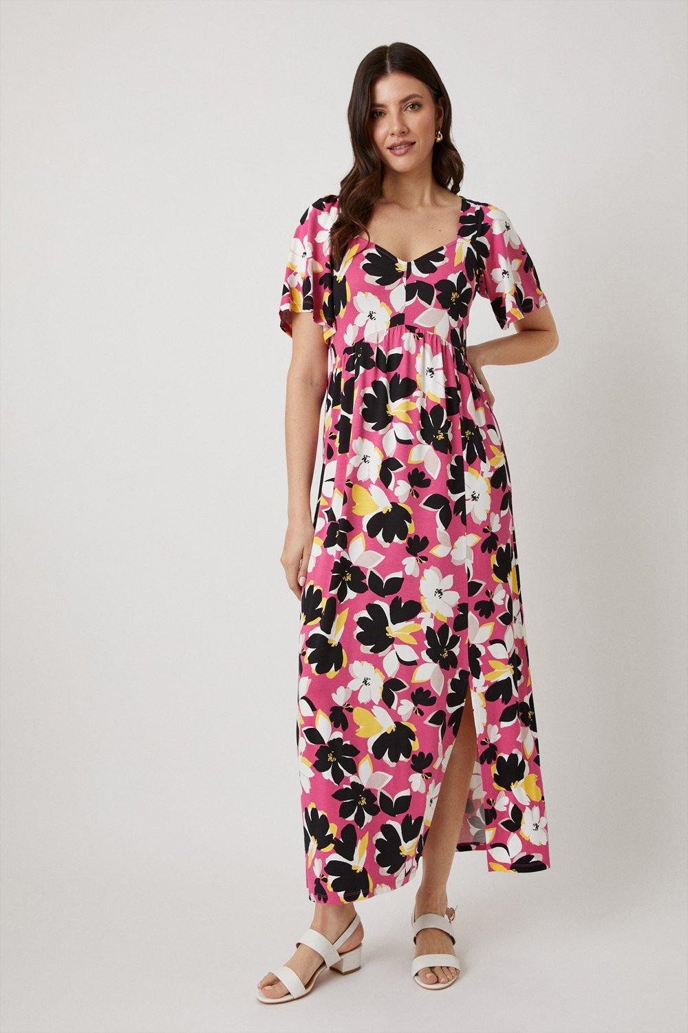 Wallis Pink Floral Angel Sleeve Jersey Maxi Dress | Debenhams