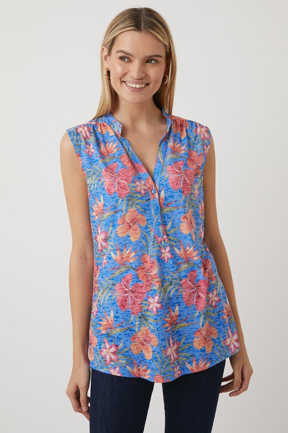 Shirts | Tall Navy Tropical Sleeveless Shirt | Wallis