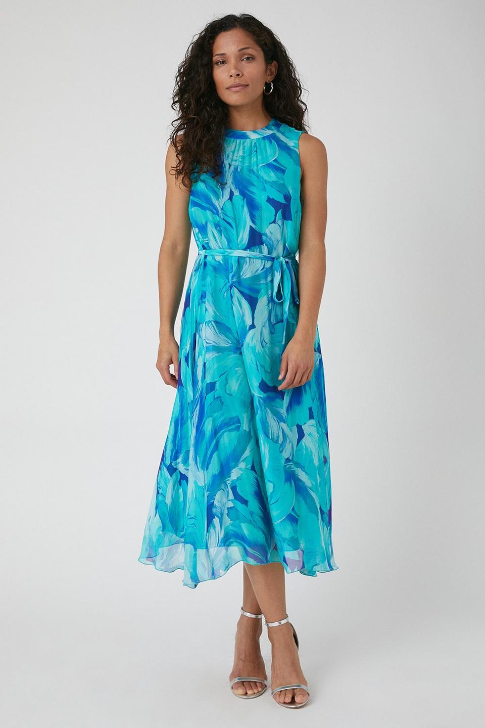 Dresses | Petite Feather Print Silk Mix Sleeveless Midi Dress | Wallis