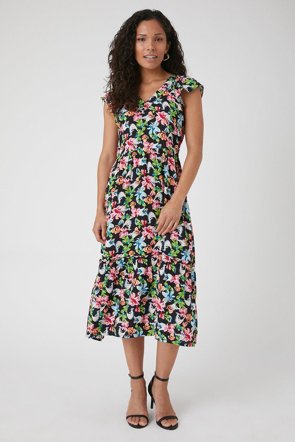 Dresses | Petite Summer Floral Tiered Viscose Midi Dress | Wallis