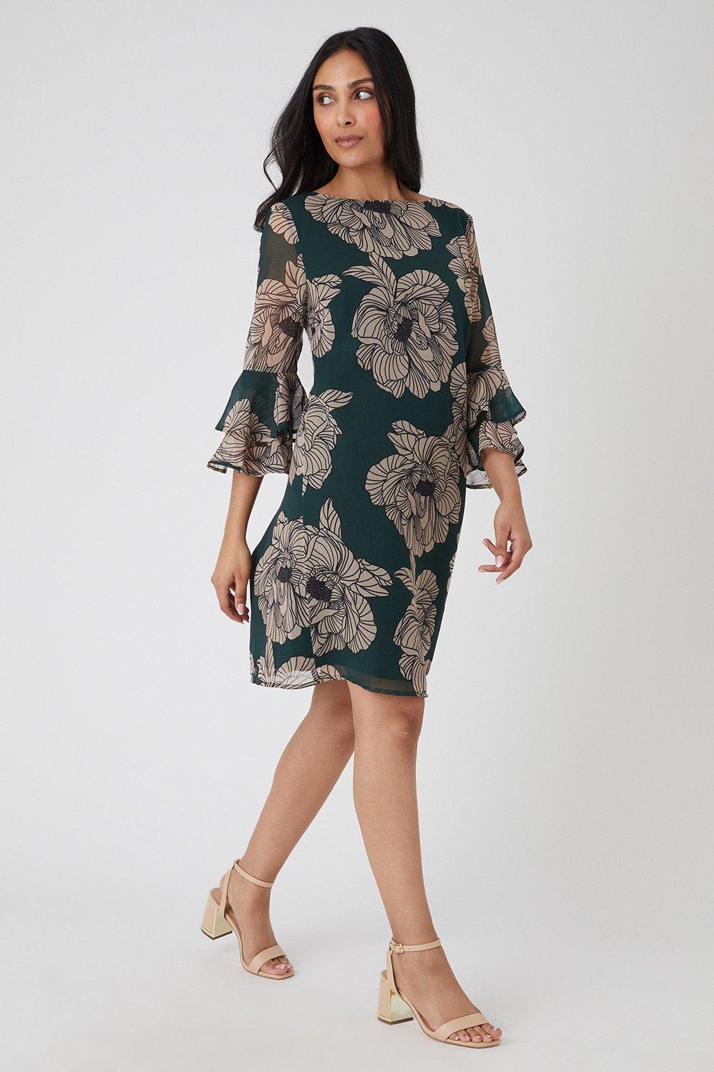 Dresses | Petite Green Floral Flute Shift Dress | Wallis