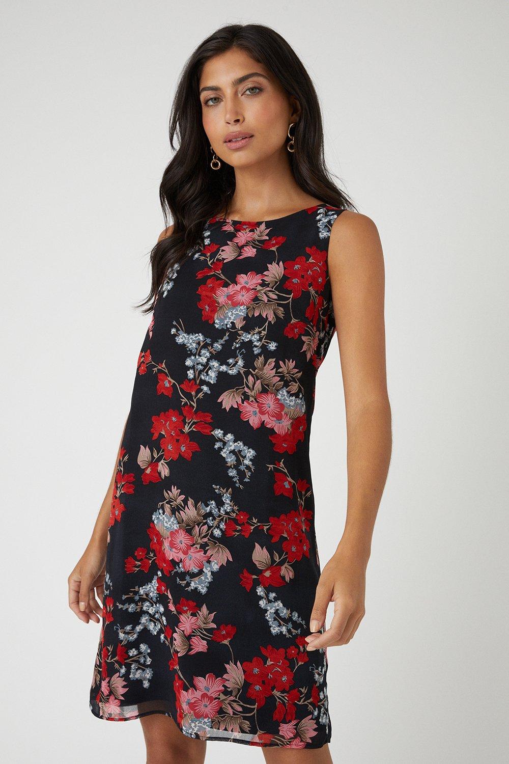 Dresses Black Floral Sleeveless Shift Dress Wallis