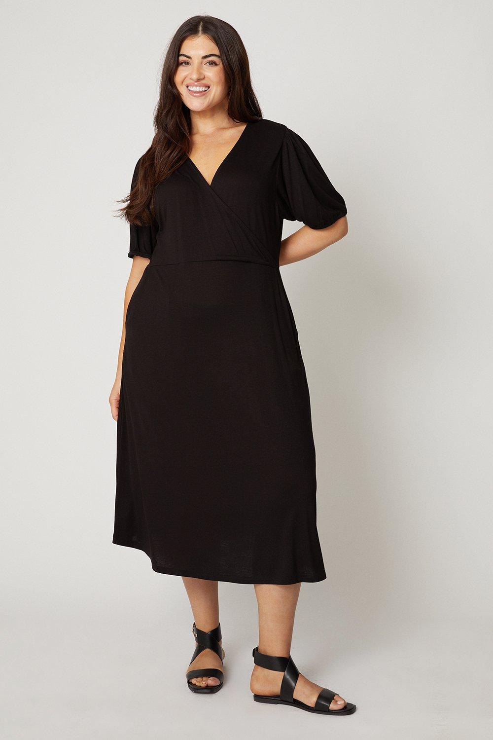 Dresses | Curve Black Wrap Jersey Dress | Wallis