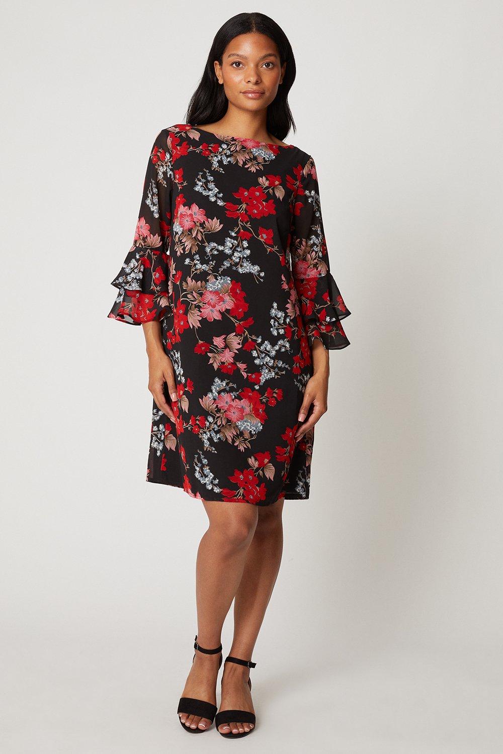 Dresses | Petite Floral Flute Sleeve Shift Dress | Wallis