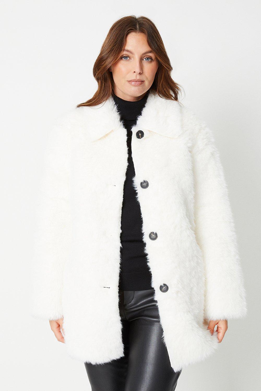 Womens Faux Fur Button Through Coat