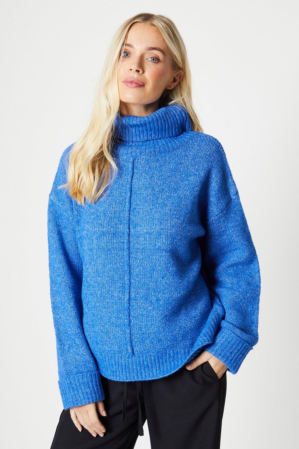 Womens Petite Seam Detail Front Roll Neck Cosy Sweater