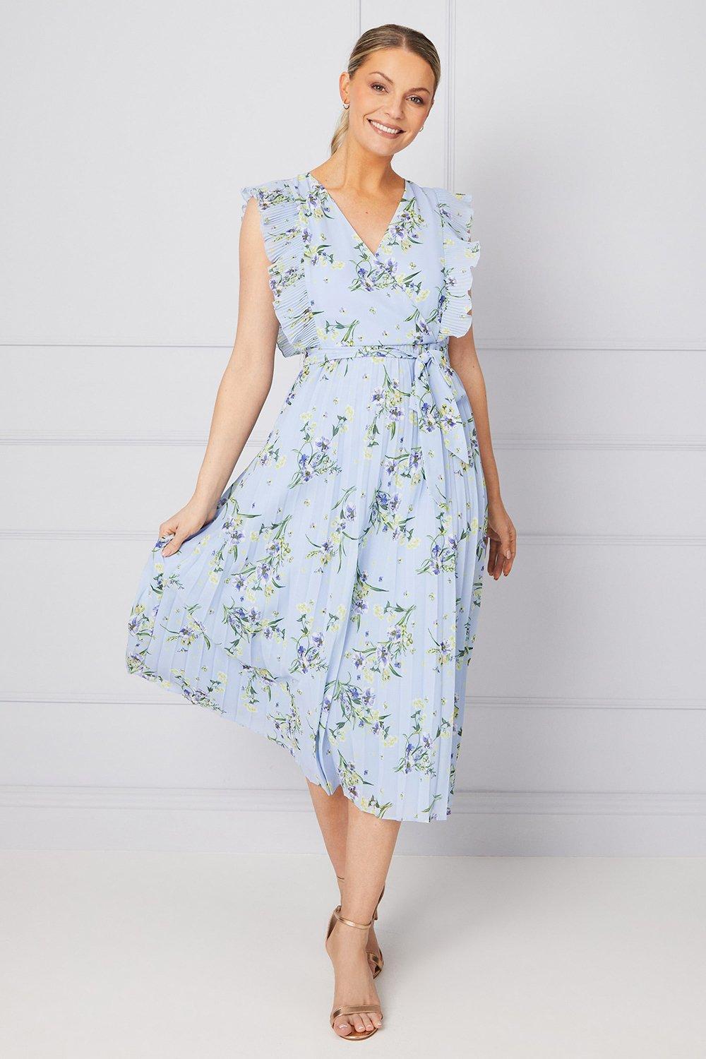 Womens Occasion Floral Pleated Detail Midi Dress