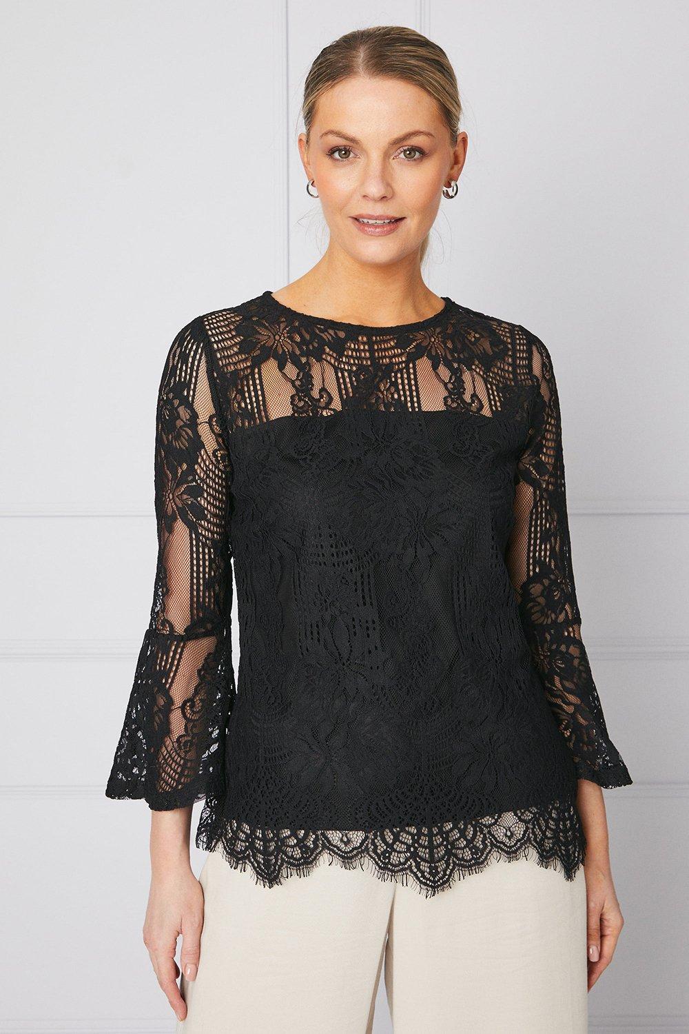 Womens Occasion Lace Flare Sleeve Top