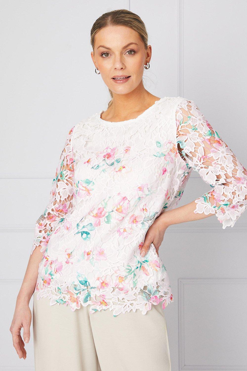 Womens Occasion Printed Lace 3/4 Sleeve Blouse