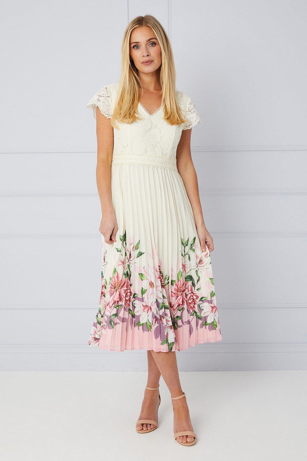 Womens Petite Floral Ombre Pleated Midi Dress