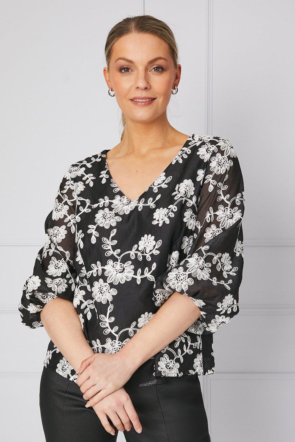 Womens Occasion Floral Organza Puff Sleeve Blouse