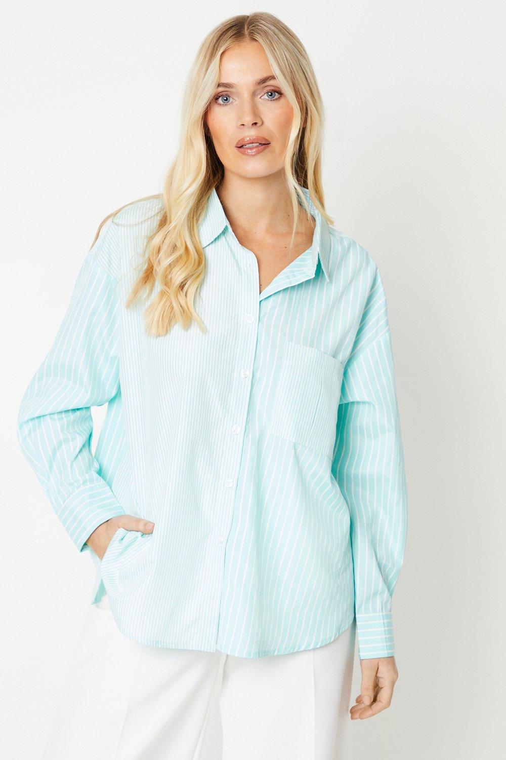Womens Petite Cutabout Stripe Oversized Shirt