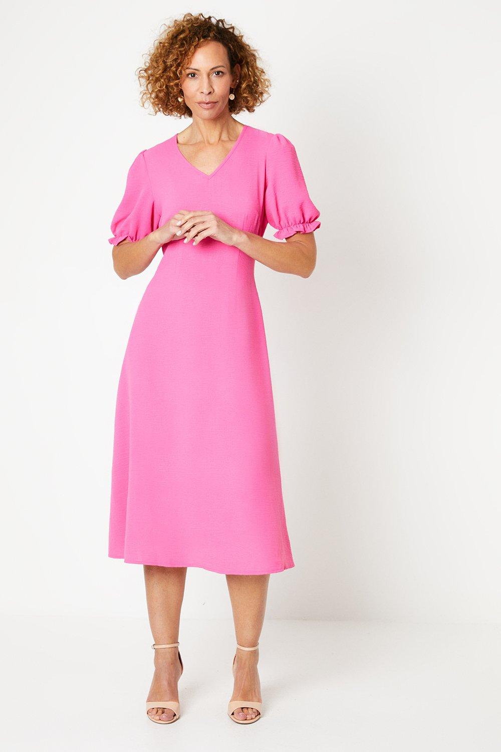 Womens Pink Crepe Midi Tea Dress