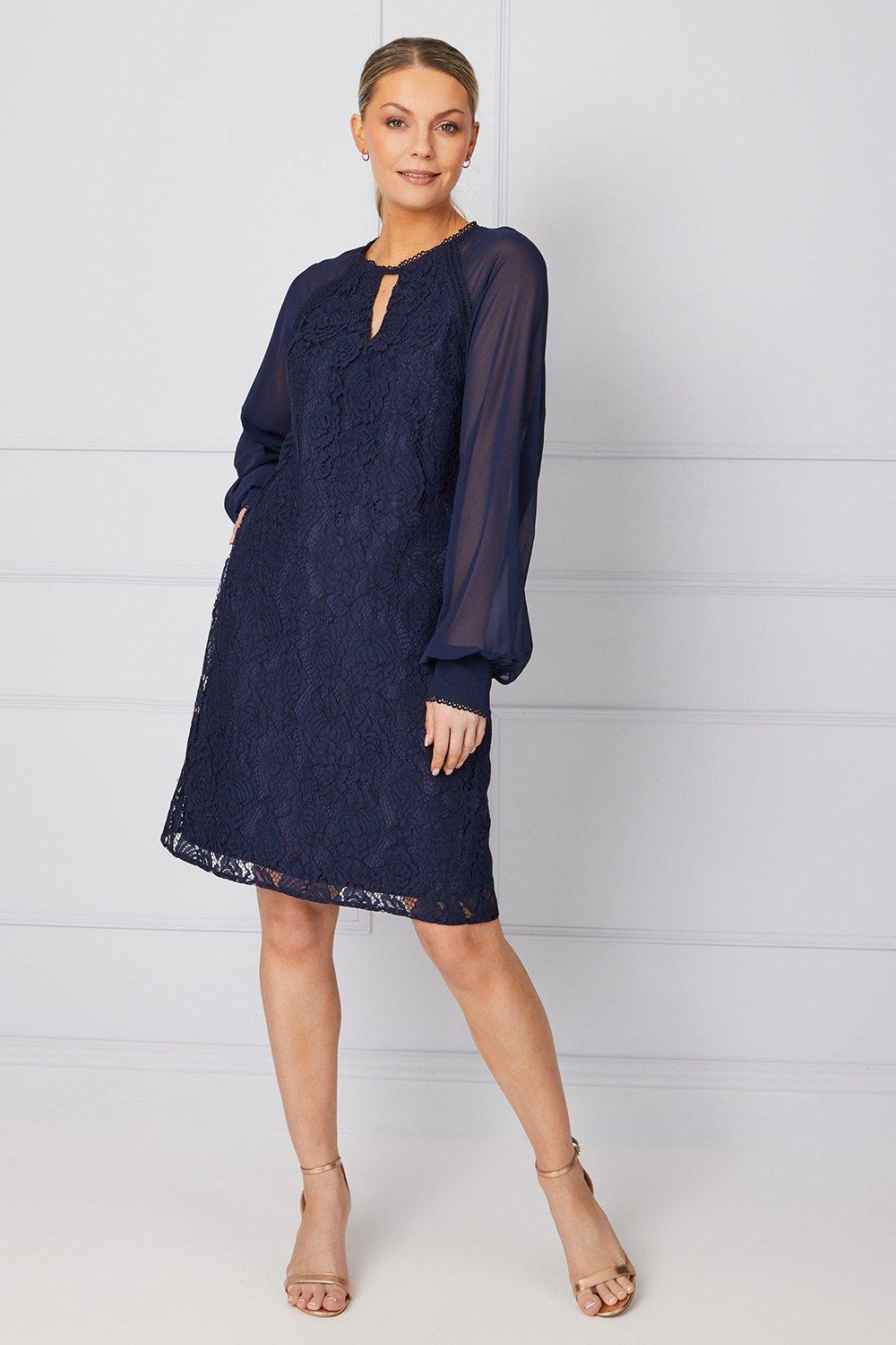 Womens Tall Occasion Premium Lace Chiffon Sleeve Formal Shift Dress