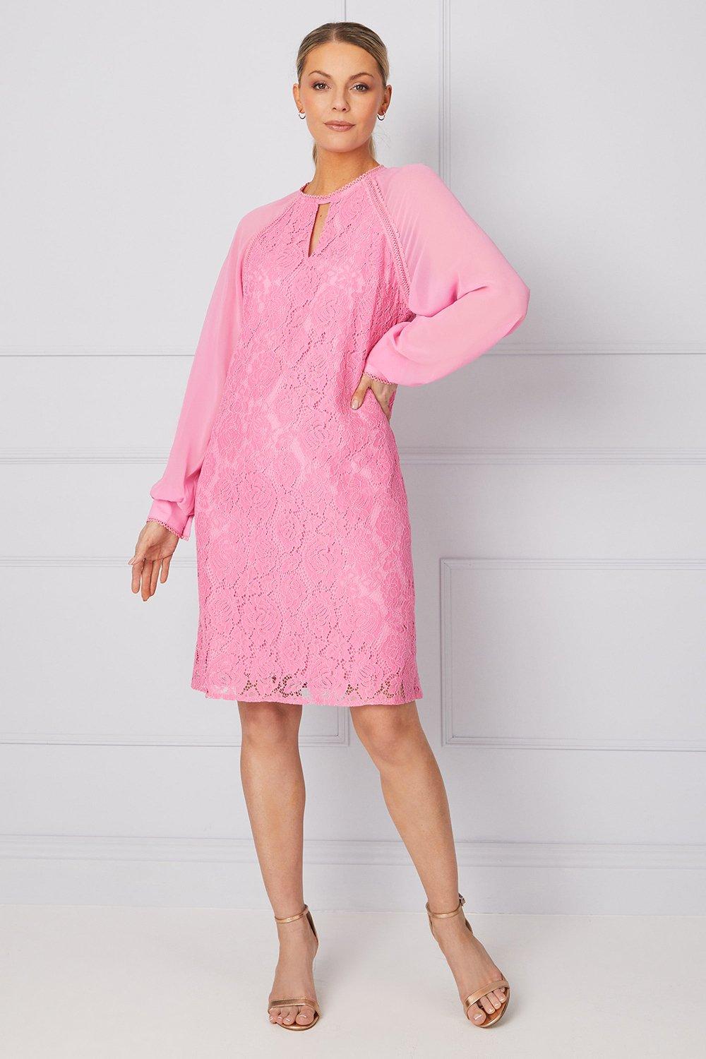 Womens Tall Occasion Premium Lace Chiffon Sleeve Formal Shift Dress