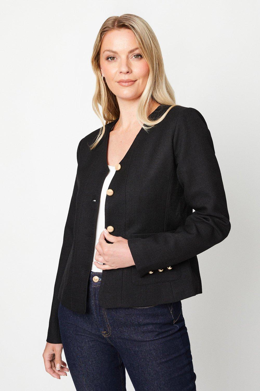 Womens Textured Tipped Collarless Jacket