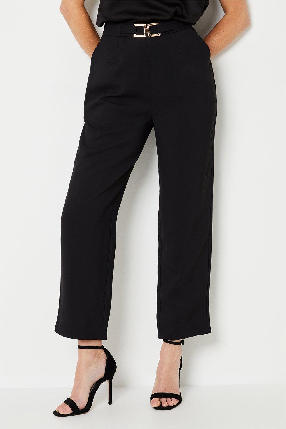 Womens Petite Belt Detail Straight Tailored Trouser