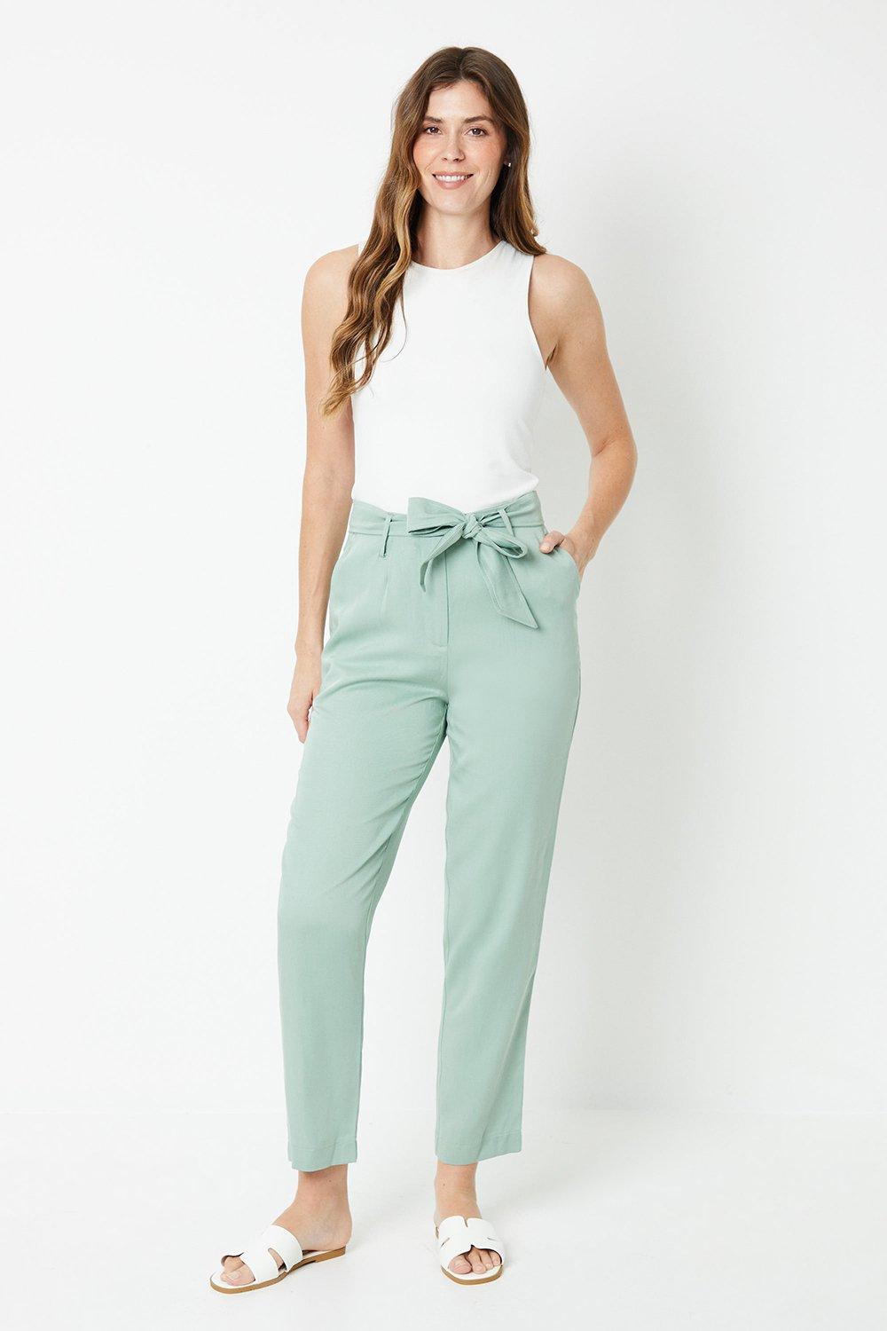 Womens Pleat Front Belted Tapered Trouser