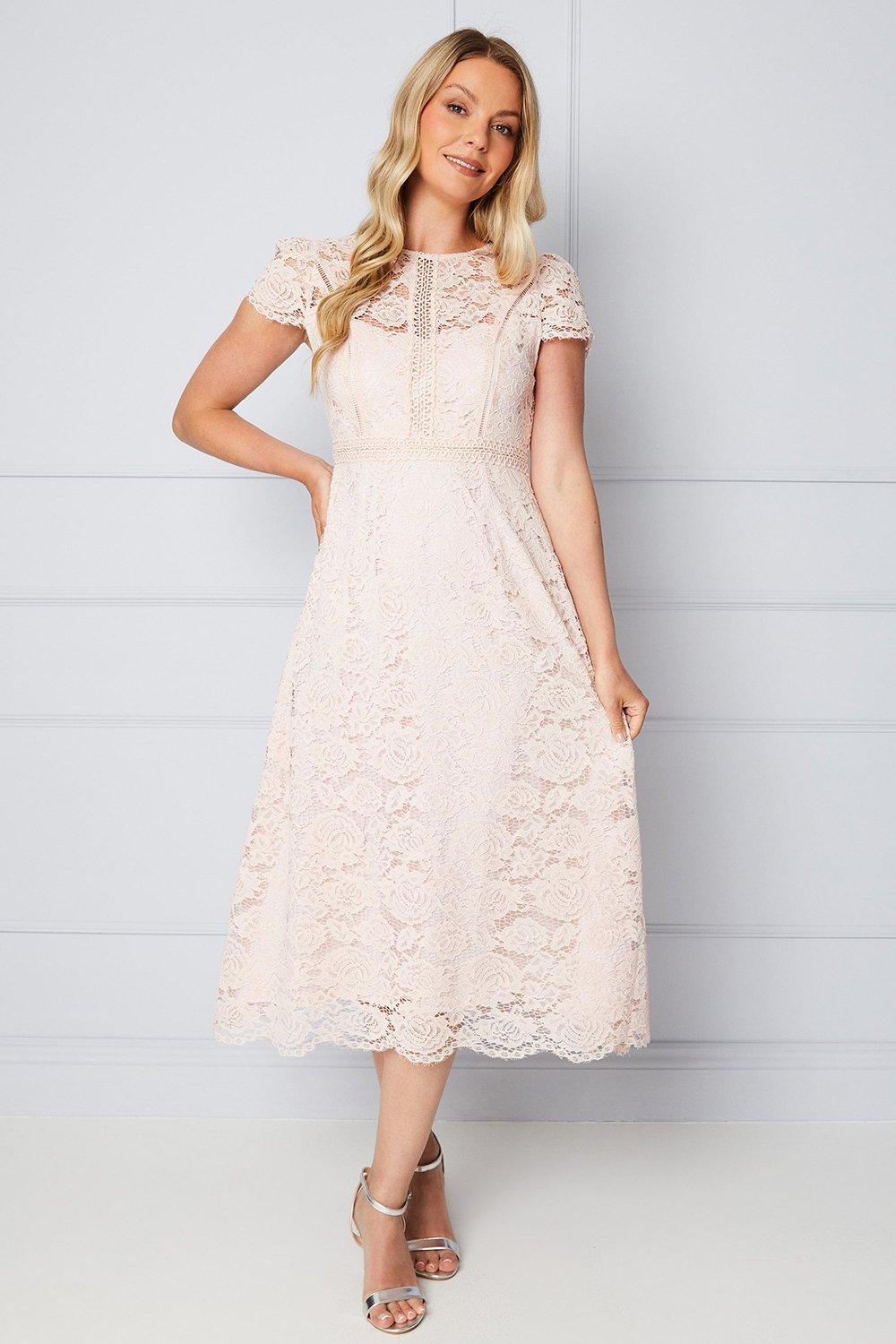 Womens Lace Fit And Flare Midi Dress