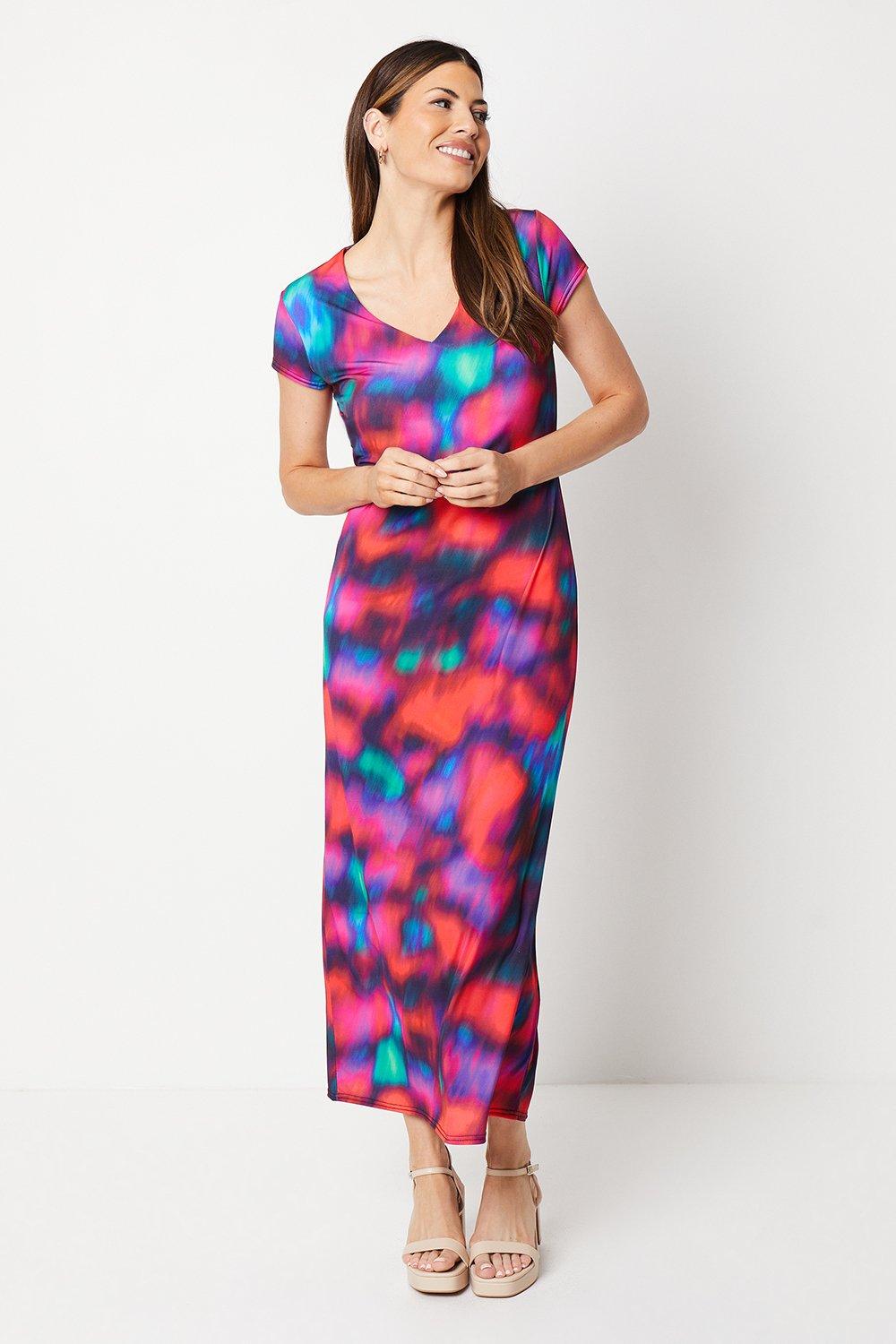 Womens Multi Blurred Floral Jersey Maxi Dress