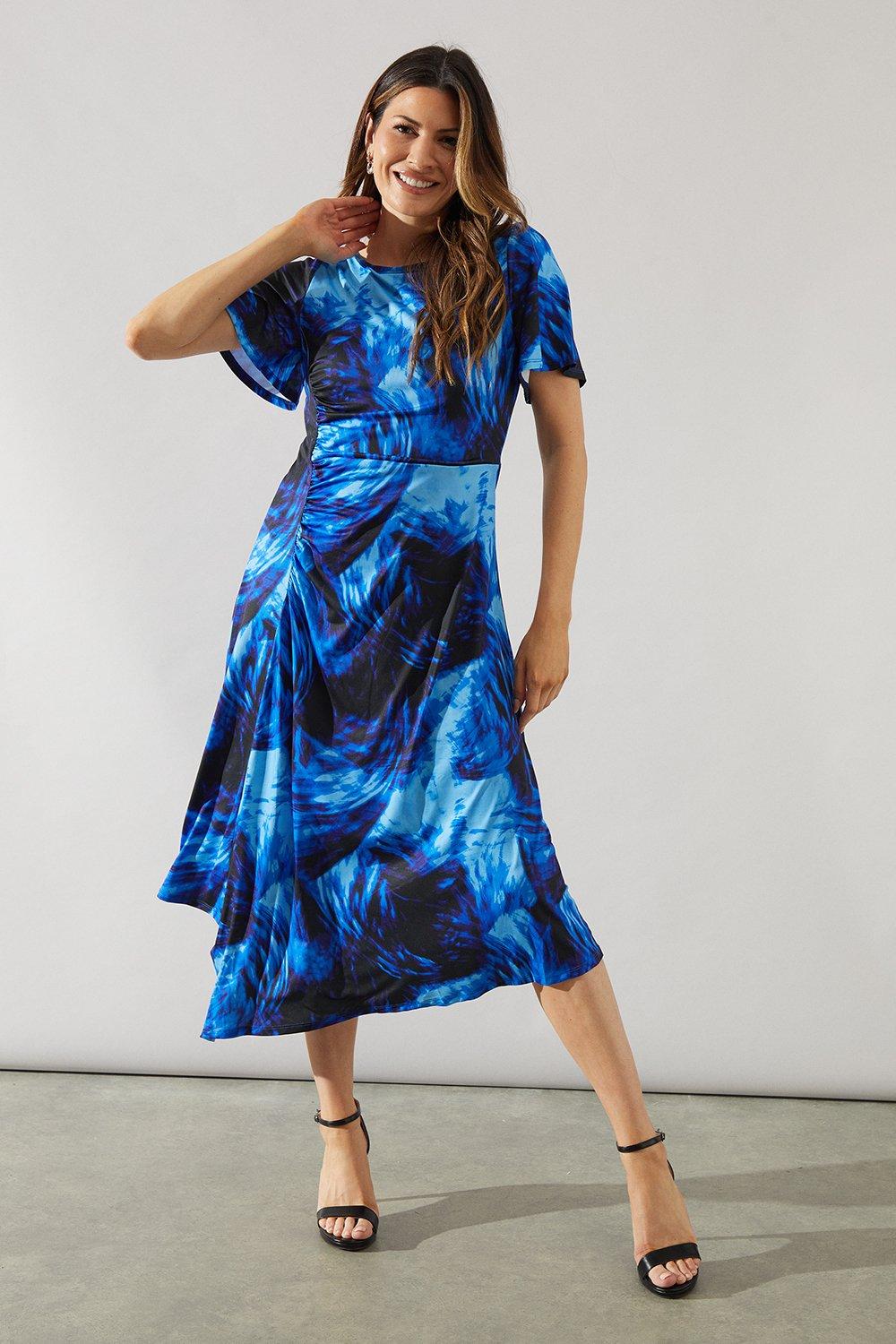 Womens Occasion Abstract Print Satin Midi Dress