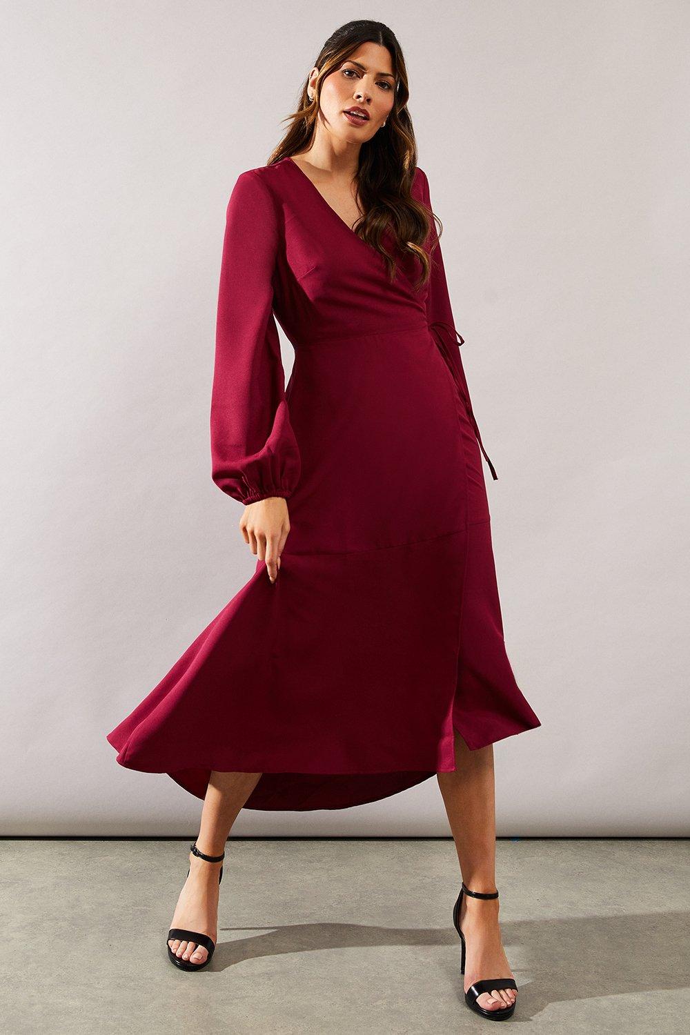 Womens Berry Woven Wrap Dress