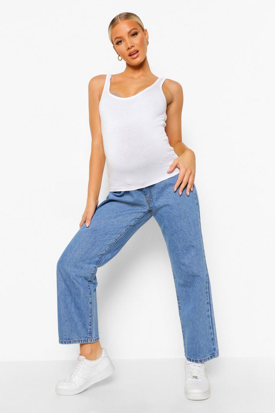 Mid blue Maternity Stretch Wide Leg Jeans image number 1