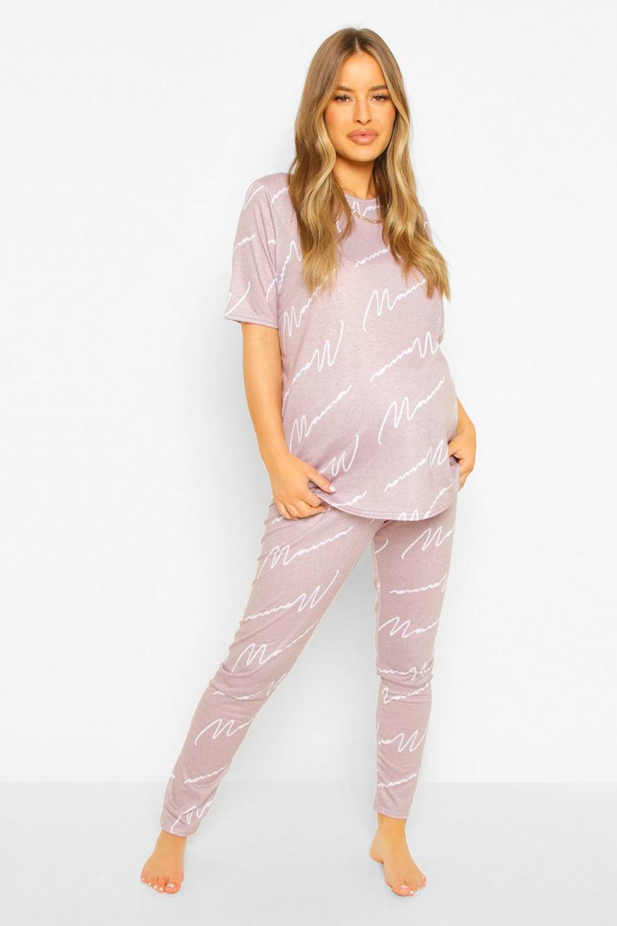 Conjunto de pantalones de pijama “Mama” Premamá, Gris oscuro grigio image number 1