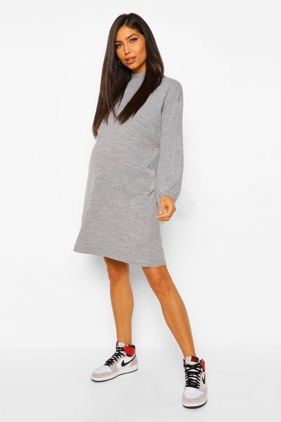 Grey marl Maternity Balloon Sleeve Knitted Dress image number 1