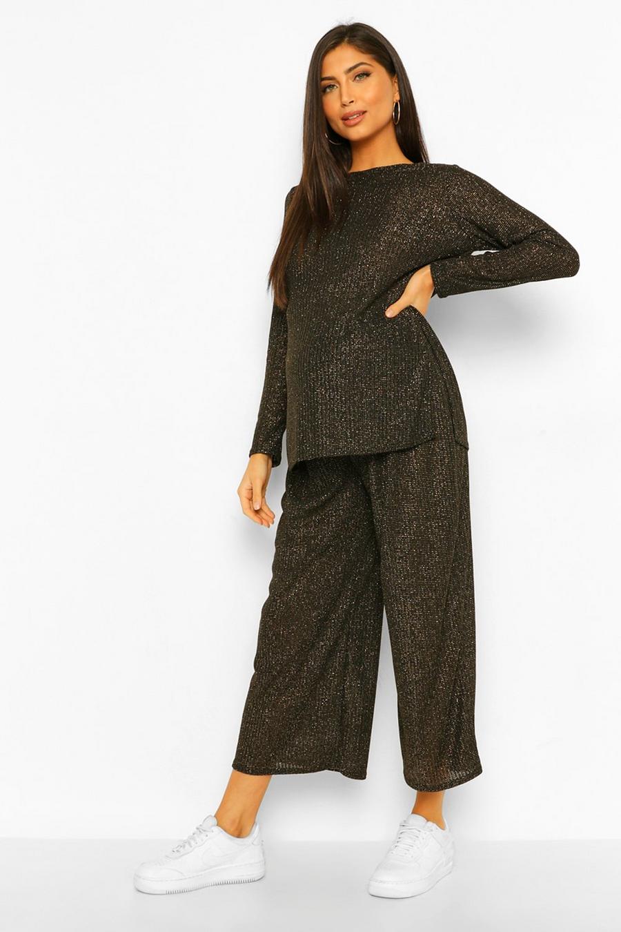 Maternity Metallic Knitted Culotte Co-ord Set image number 1