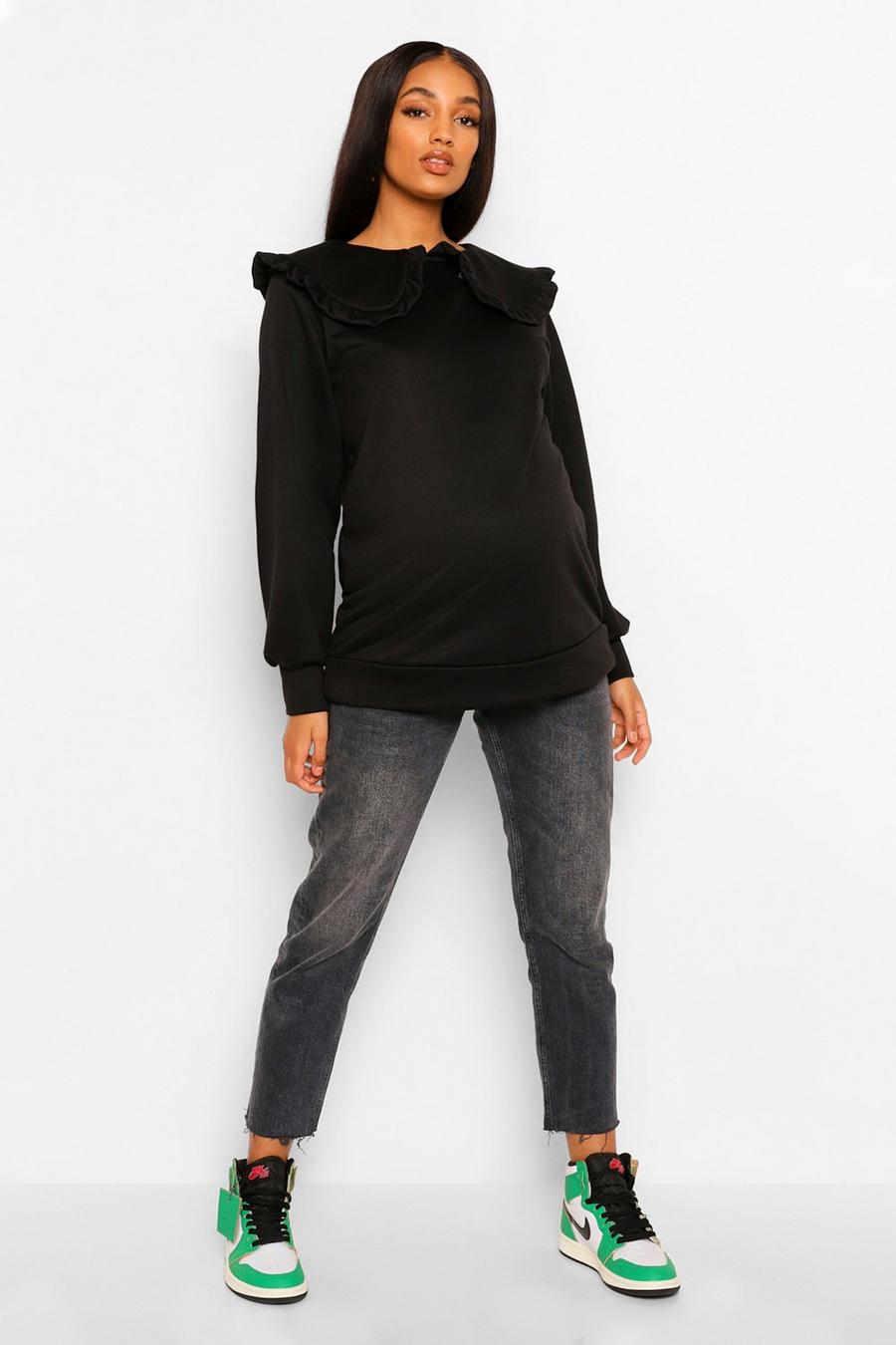 Umstandsmode Sweatshirt mit Rüschenkragen, Schwarz image number 1