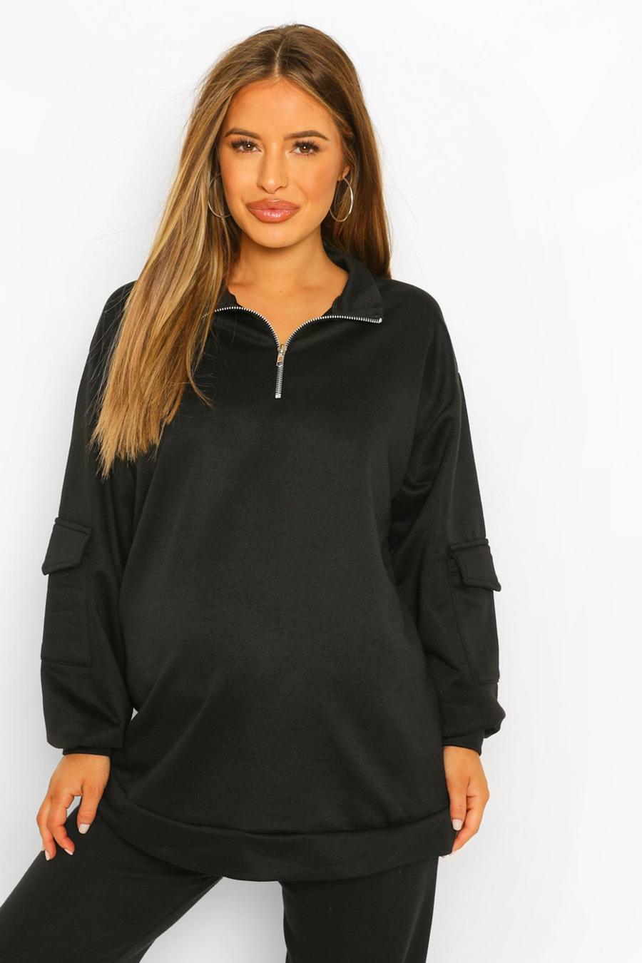Black Mammakläder - Sweatshirt med dekorativa fickor och dragkedja image number 1