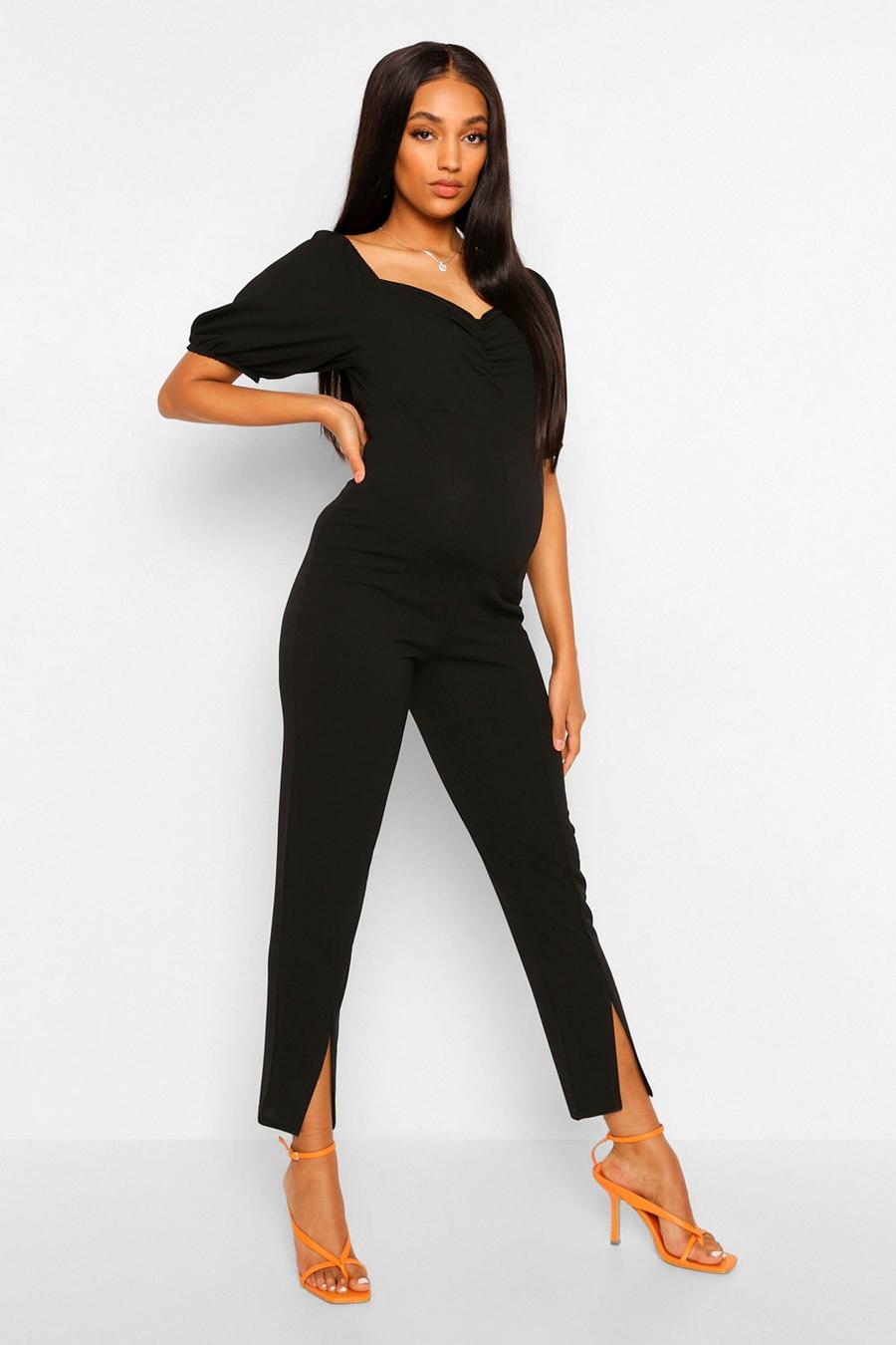 Black Mammakläder - Jumpsuit med puffärm och vida ben image number 1