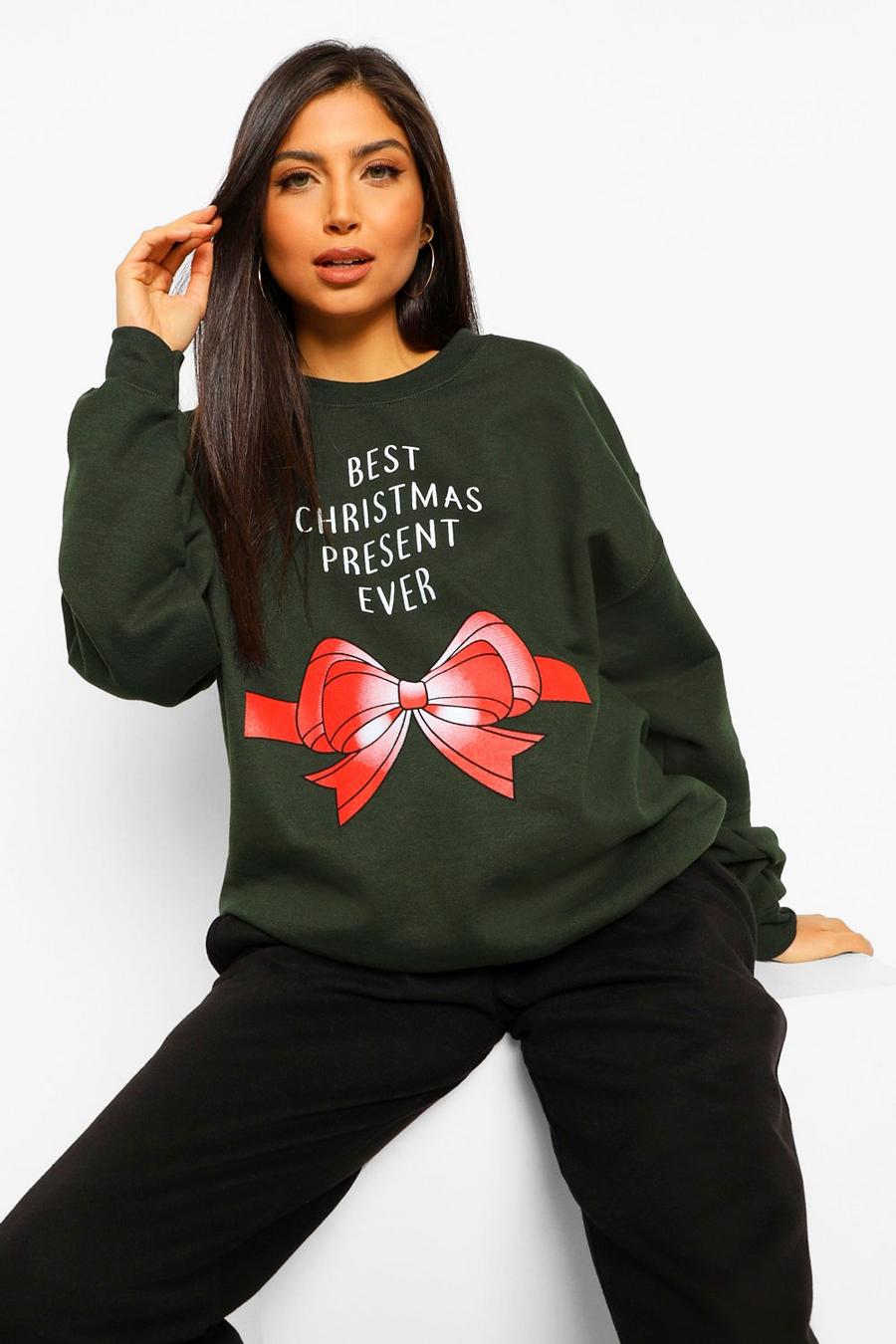 Umstandsmode Sweatshirt mit „Best Christmas Present Ever“-Slogan, Wald image number 1