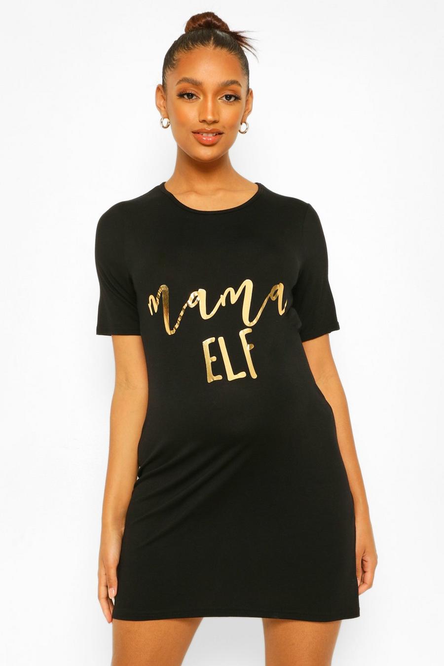 Black Maternity 'Mama Elf' Christmas Nightgown image number 1