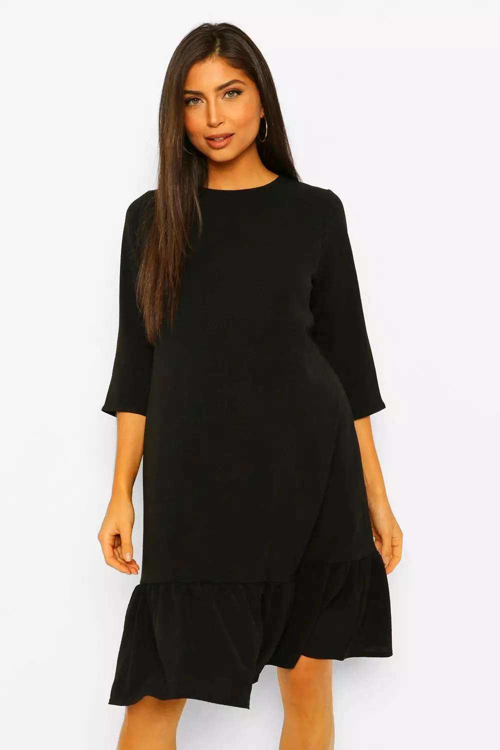 Black long sleeve frill hem best sale shift dress