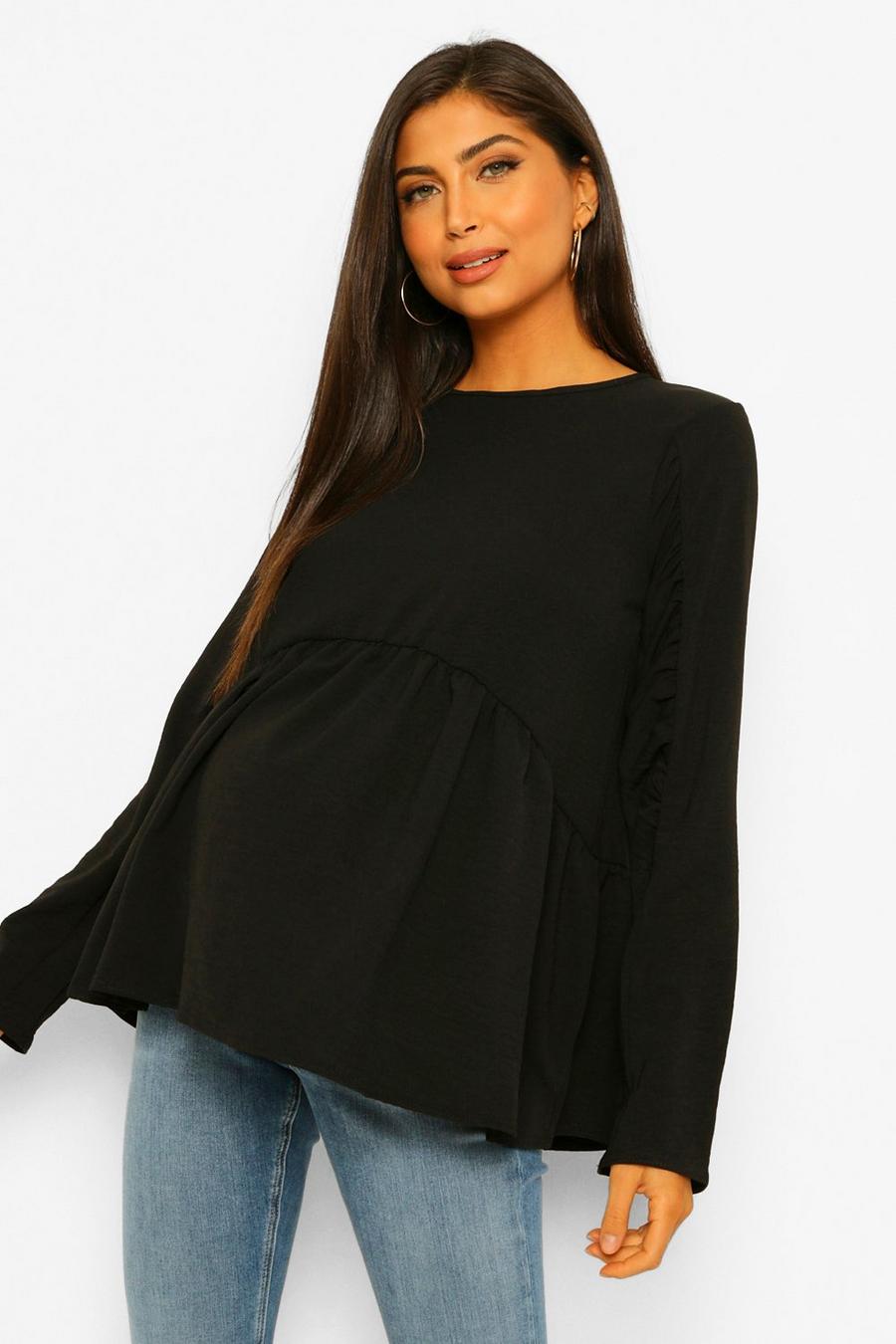 Black Maternity Woven Ruched Detail Blouse image number 1